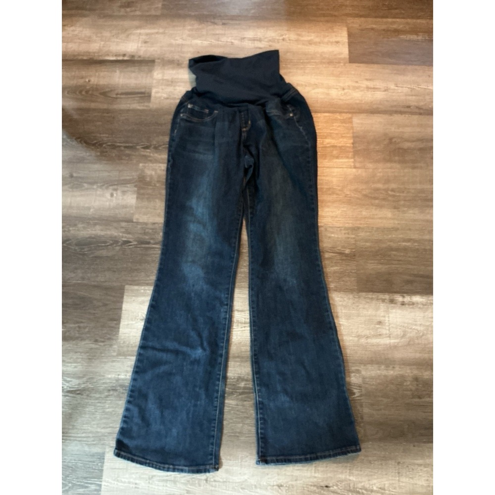 Indigo Blue Maternity Jeans Dark Wash Flare Knit Panel Y2K Plus Size XLL